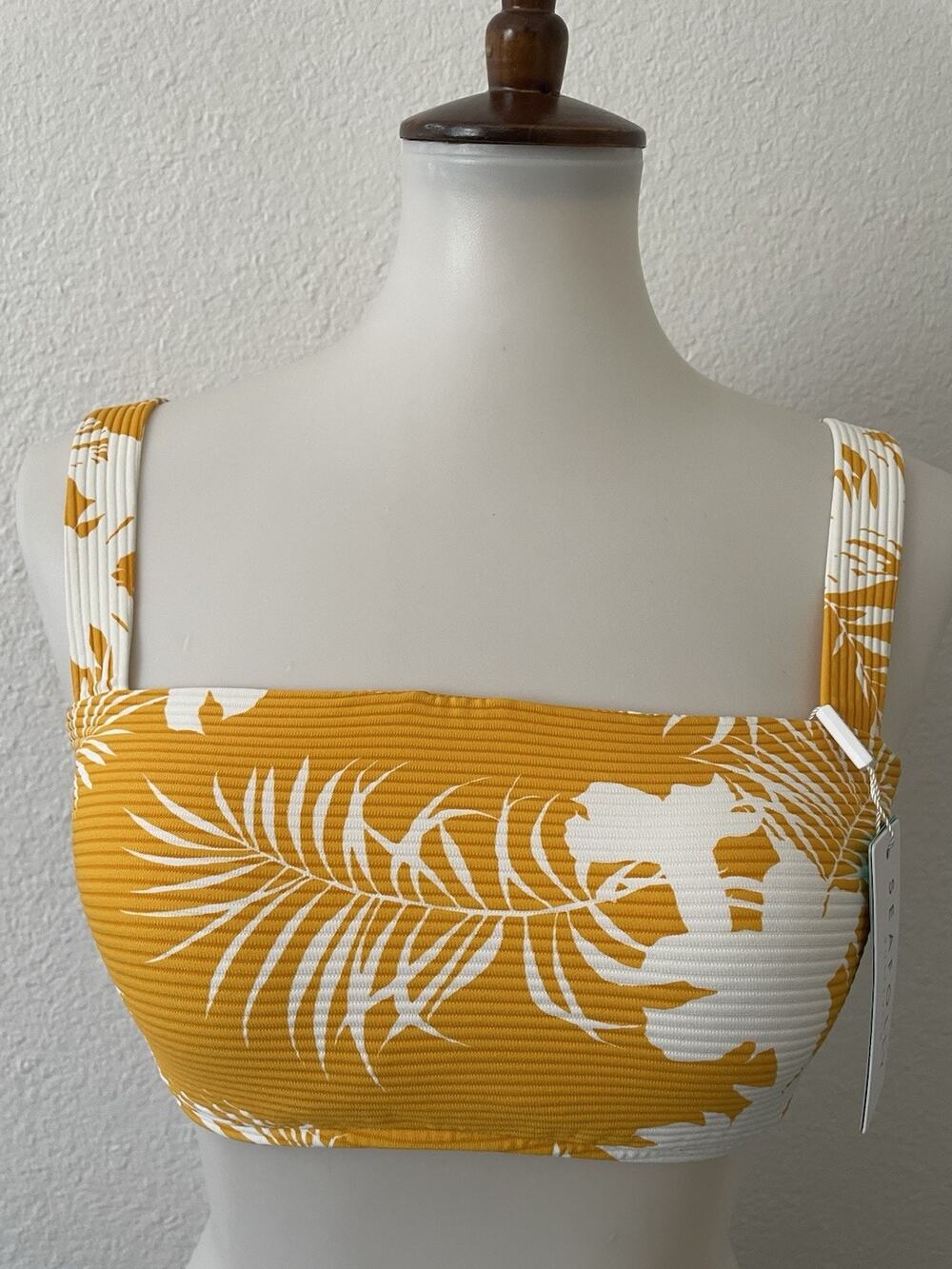 Seafolly Swim Bikini Top Bandeau Ribbed Tropical Floral Swimwear